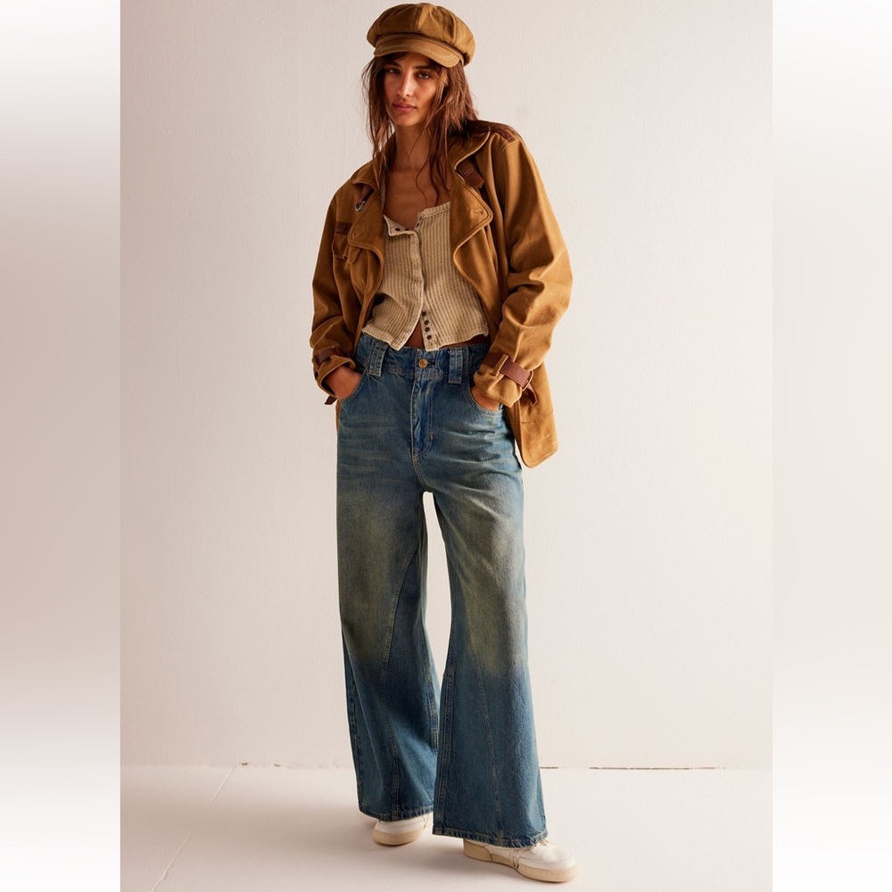 NWT FREE PEOPLE We The Free BLACK Chill Vibes Dropped Wide Leg Jeans (30) $128
